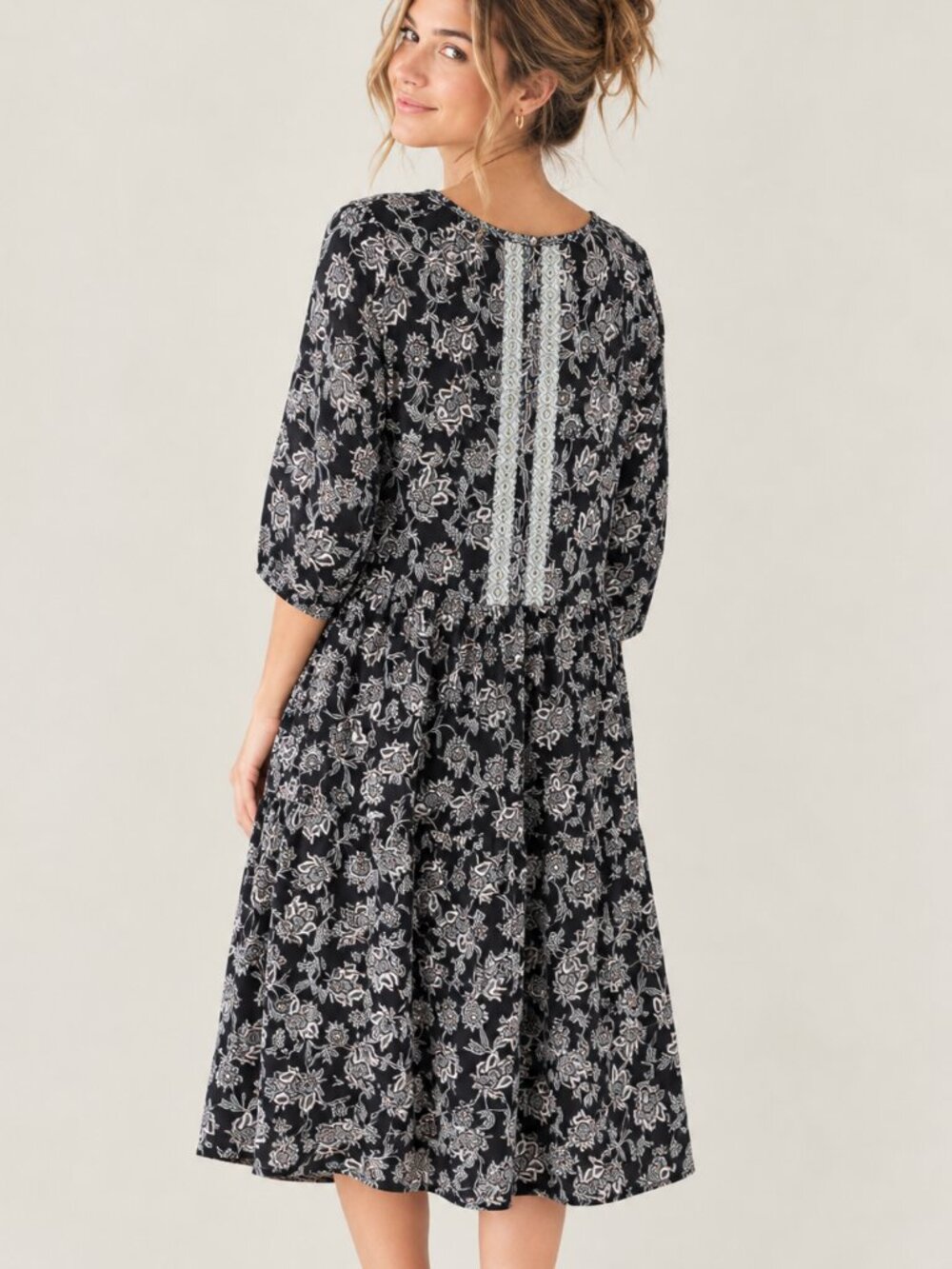 J. Jill Oversized Knit Midi Dress Small Medium Navy Floral Ikat Trim Flowy NWOT